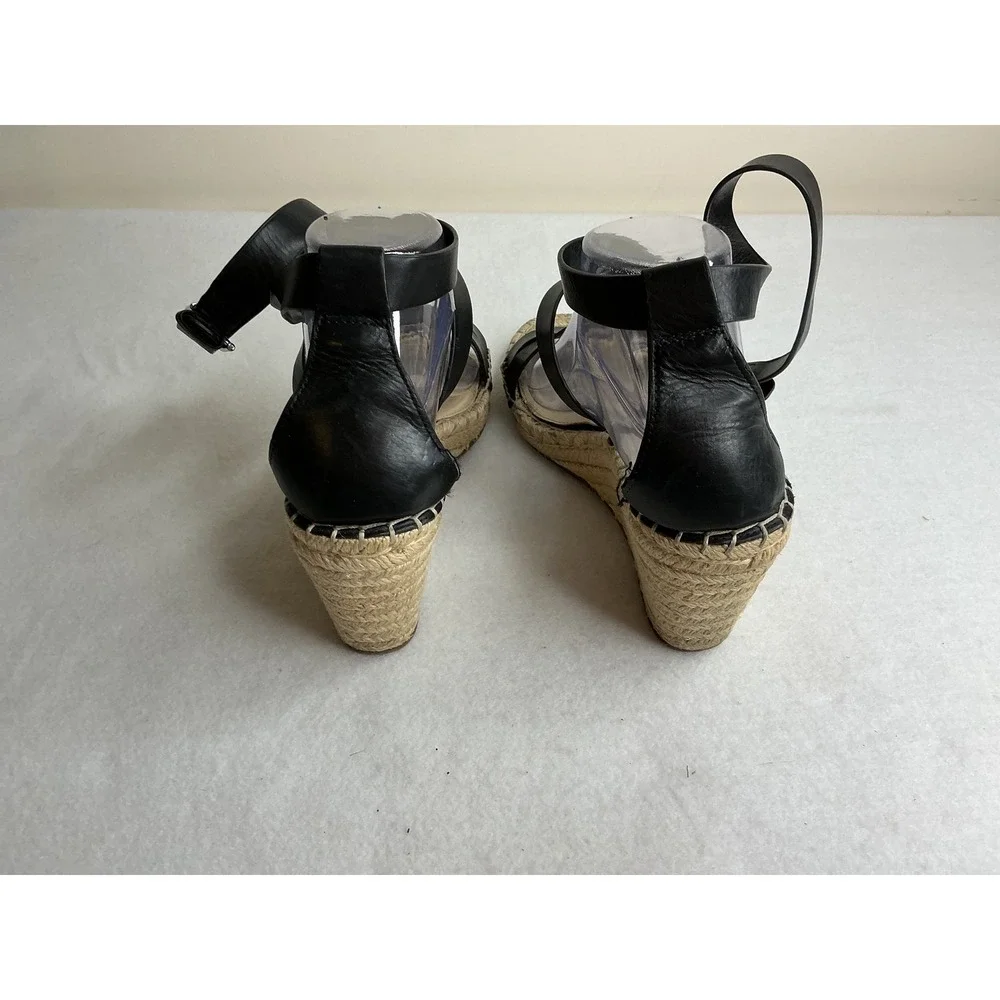 Vince Camuto Black Leather Espadrille Wedge Sandals Ankle Strap 8.5M